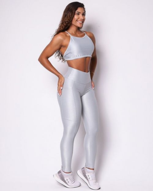 Conjunto Calça Legging Básica Bolso Compressão + Top Paula