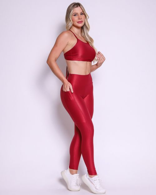 Conjunto Calça Legging Básica Bolso Compressão + Top Paula