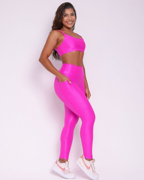 Conjunto Calça Legging Básica Bolso Compressão + Top Tai
