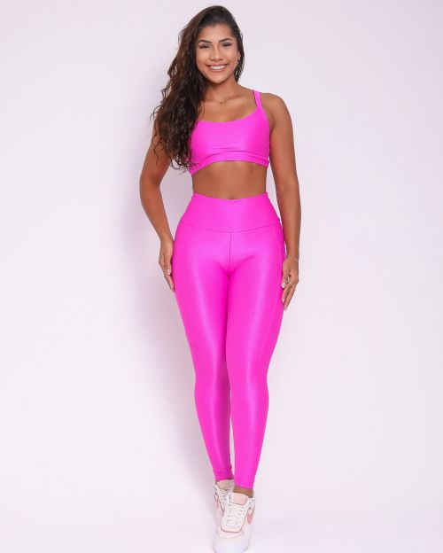 Conjunto Calça Legging Básica Bolso Compressão + Top Tai