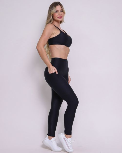 Conjunto Calça Legging Básica Bolso Compressão + Top Tai