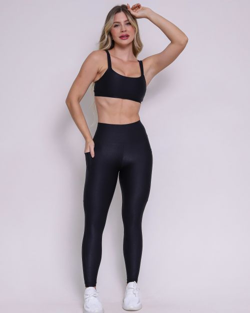 Conjunto Calça Legging Básica Bolso Compressão + Top Tai