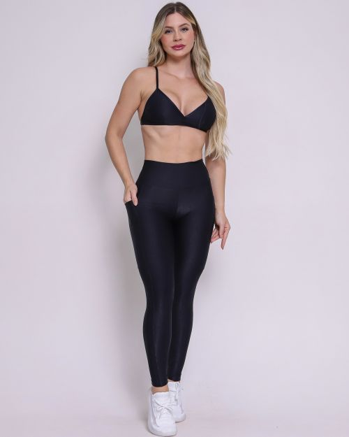 Conjunto Calça Legging Básica Bolso Compressão + Top Rafa