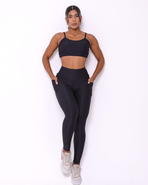 Conjunto Calça Legging Básica Bolso Compressão + Top Marta