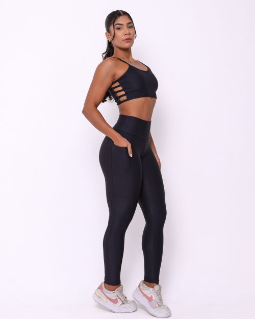 Conjunto Calça Legging Básica Bolso Compressão + Top Marta
