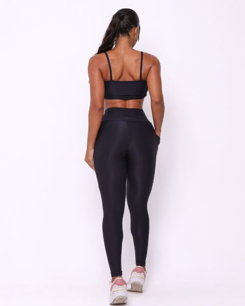 Conjunto Calça Legging Básica Bolso Compressão + Top Marta