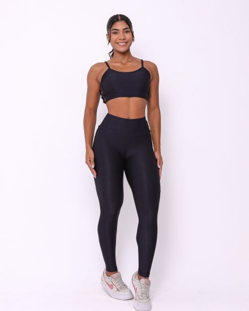 Conjunto Calça Legging Básica Bolso Compressão + Top Marta