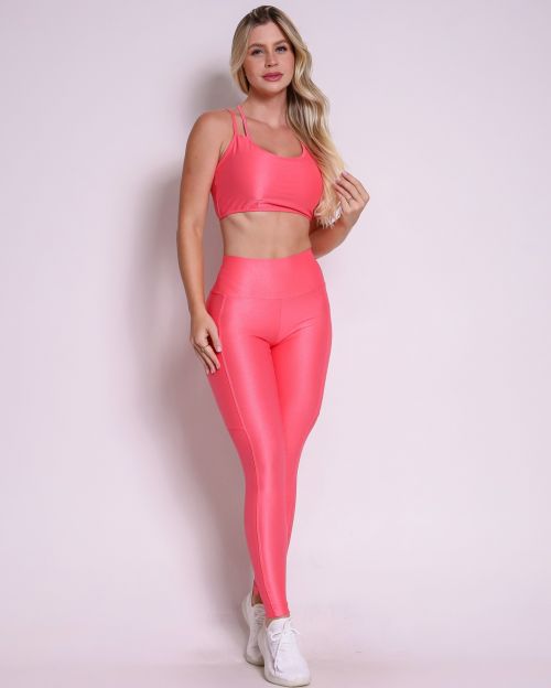 Conjunto Calça Legging Básica Bolso Compressão + Top Lari