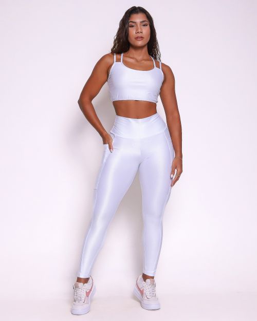 Conjunto Calça Legging Básica Bolso Compressão + Top Lari