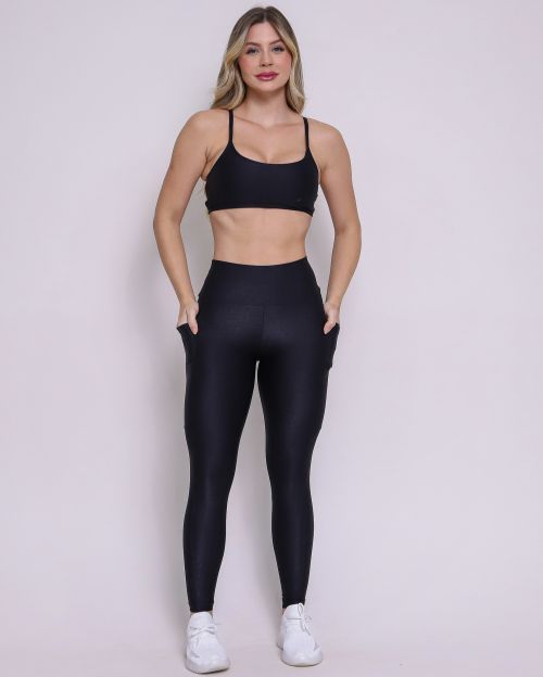 Conjunto Cal�a Legging B�sica Bolso Compress�o + Top Aline