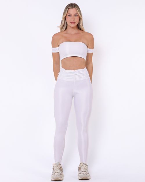 Conjunto Calça Básica Cós Franzido Compressão + Top Ciganinha