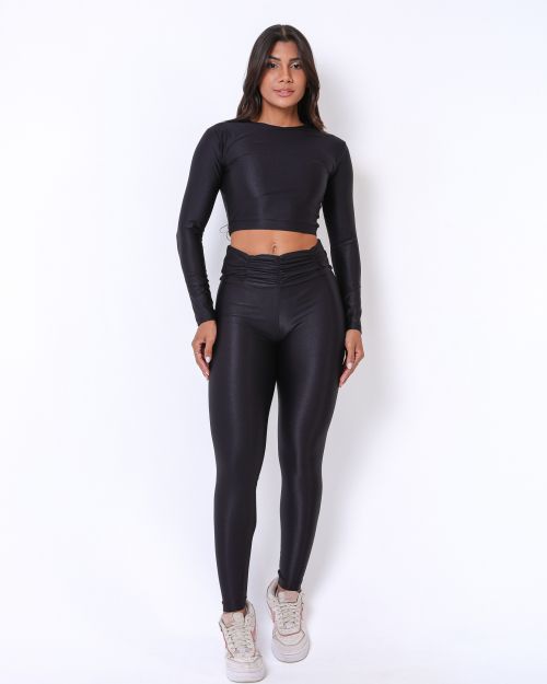 Conjunto Calça Básica Cós Franzido Compressão + Top Maria