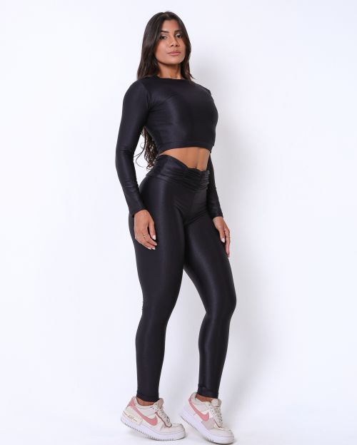 Conjunto Calça Básica Cós Franzido Compressão + Top Maria