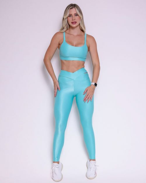 Conjunto Calça Legging Básica Cós Cruzado Compressão + Top Tai
