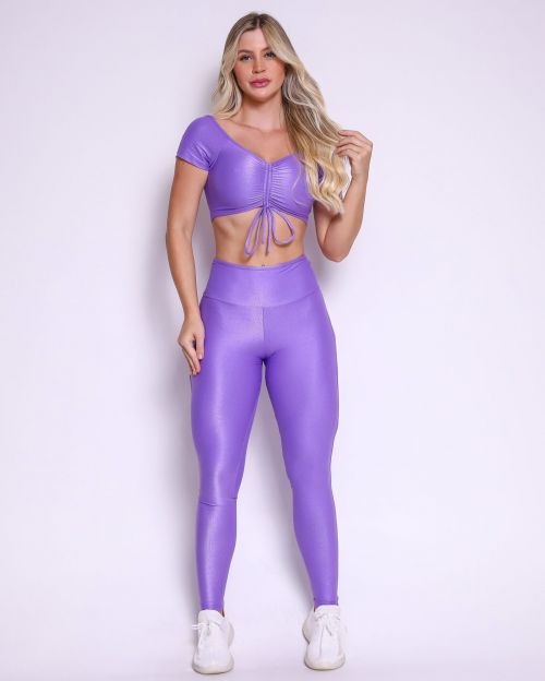 Conjunto Calça Legging Empina Vivo Cós Reto Compressão + Top Manguinha