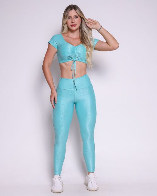 Conjunto Calça Legging Empina Vivo Cós Reto Compressão + Top Manguinha