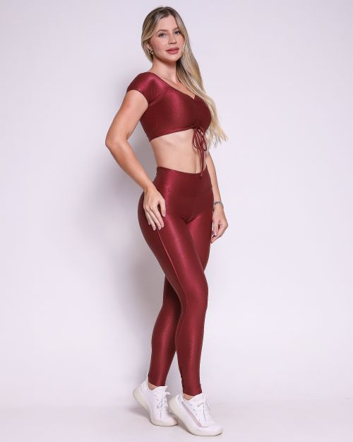 Conjunto Calça Legging Empina Vivo Cós Reto Compressão + Top Manguinha