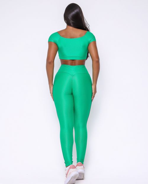 Conjunto Calça Legging Empina Vivo Cós Reto Compressão + Top Manguinha