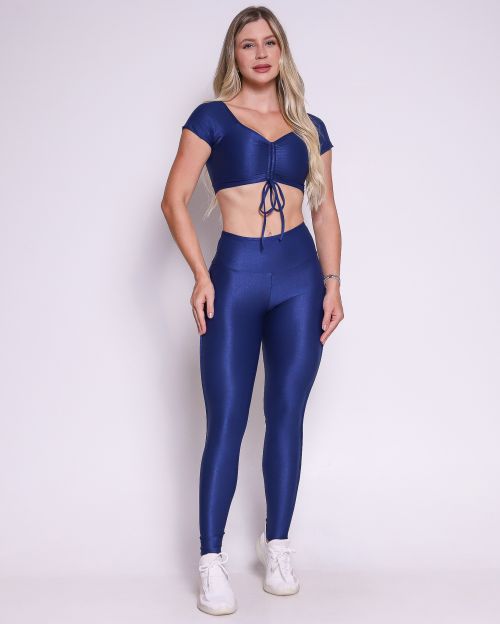 Conjunto Calça Legging Empina Vivo Cós Reto Compressão + Top Manguinha