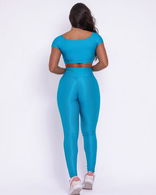 Conjunto Calça Legging Empina Vivo Cós Reto Compressão + Top Manguinha