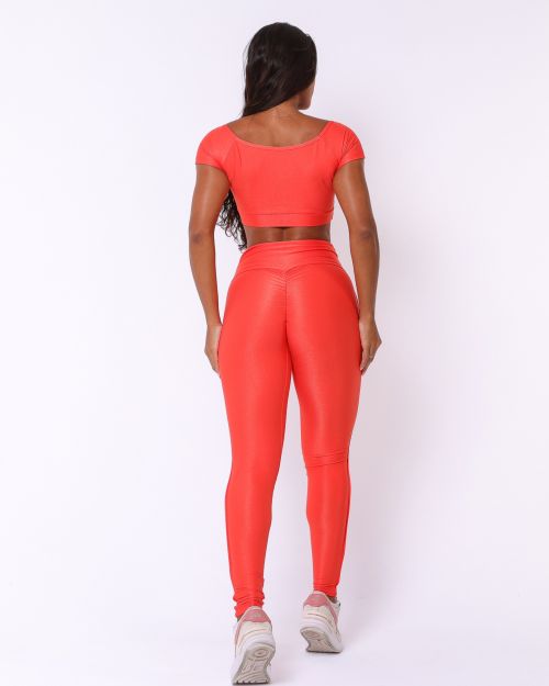 Conjunto Calça Legging Empina Vivo Cós Reto Compressão + Top Manguinha