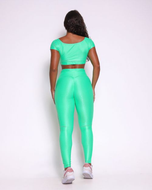 Conjunto Calça Legging Empina Vivo Cós Reto Compressão + Top Manguinha