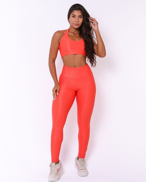Conjunto Calça Legging Empina Vivo Cós Reto Compressão + Top Jhully