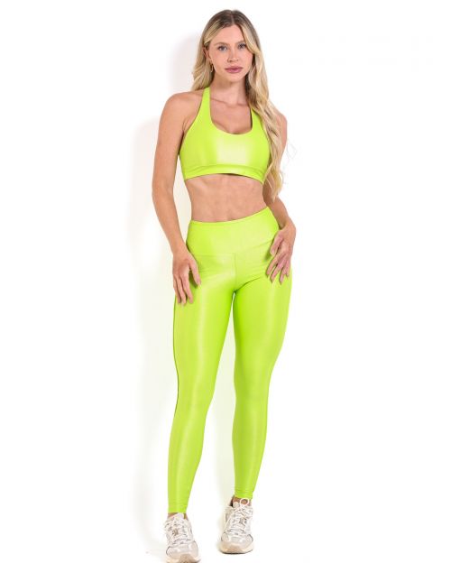 Conjunto Calça Legging Empina Vivo Cós Reto Compressão + Top Jhully