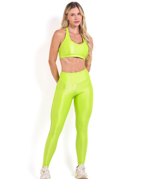 Conjunto Calça Legging Empina Vivo Cós Reto Compressão + Top Jhully