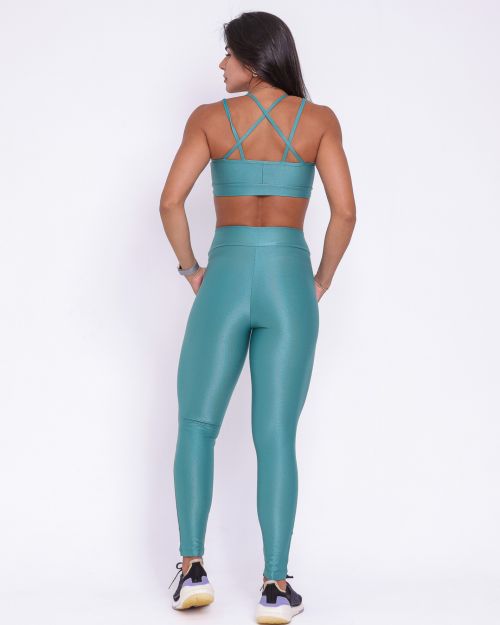 Conjunto Calça Legging Básica Cós Cruzado Compressão + Top Vivi