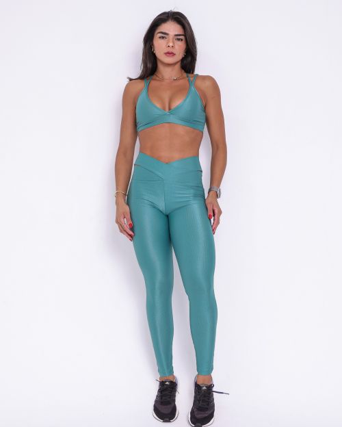 Conjunto Calça Legging Básica Cós Cruzado Compressão + Top Vivi