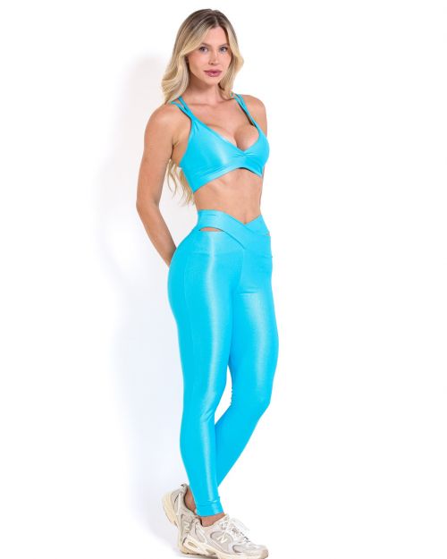 Conjunto Calça Legging Básica Cós Cruzado Compressão + Top Vivi