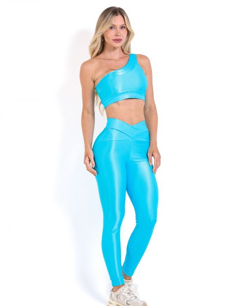 Conjunto Calça Legging Básica Cós Cruzado Compressão + Top Paloma