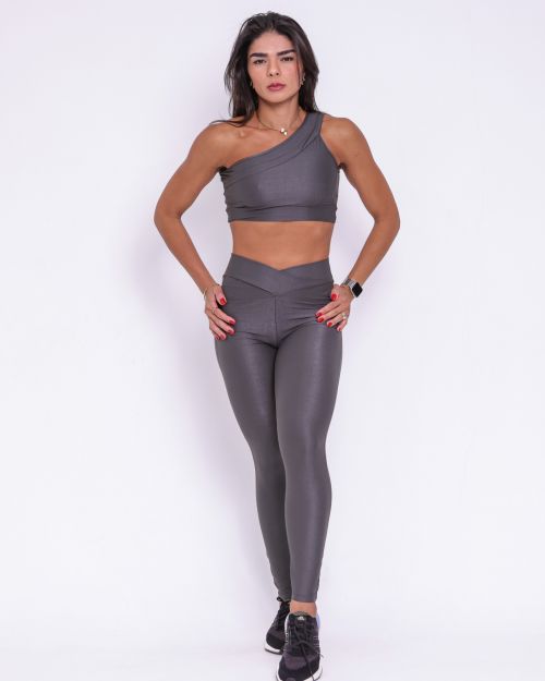 Conjunto Calça Legging Básica Cós Cruzado Compressão + Top Paloma