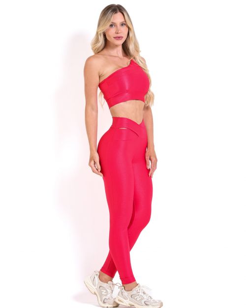 Conjunto Calça Legging Básica Cós Cruzado Compressão + Top Paloma