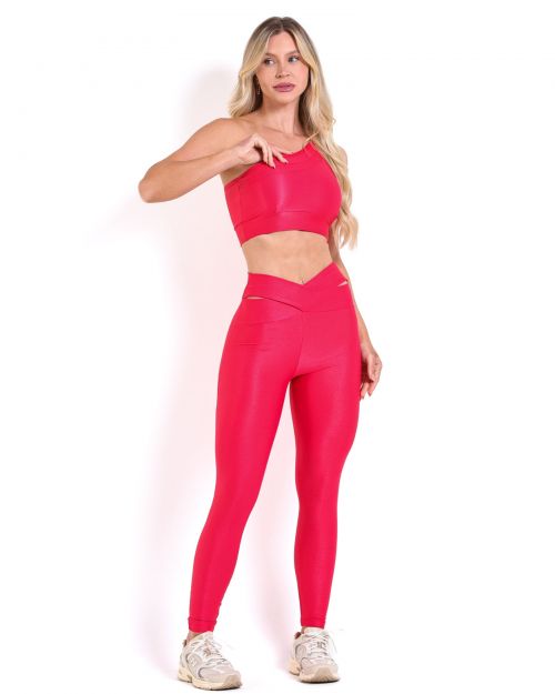 Conjunto Calça Legging Básica Cós Cruzado Compressão + Top Paloma