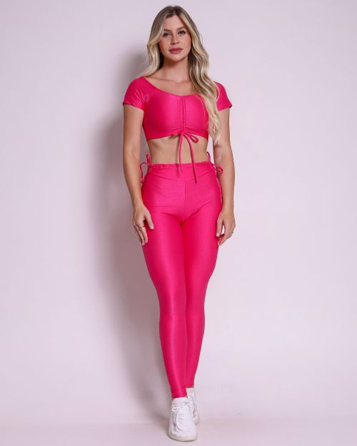 Conjunto Cal�a Empina Ajuste Compress�o + Top Manguinha