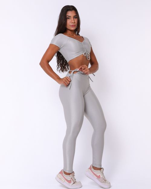 Conjunto Cal�a Empina Ajuste Compress�o + Top Manguinha