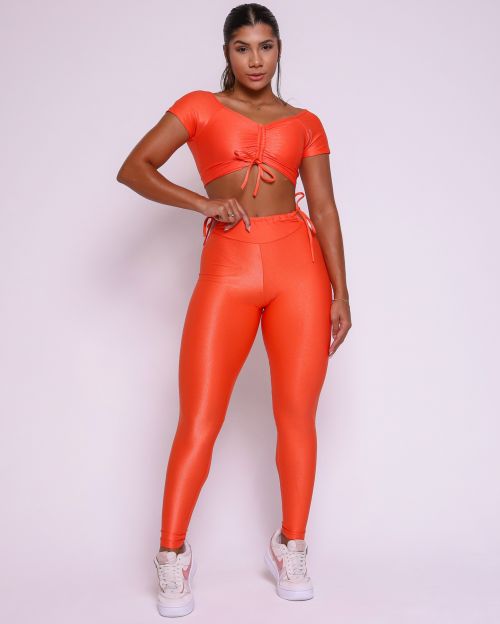 Conjunto Cal�a Empina Ajuste Compress�o + Top Manguinha