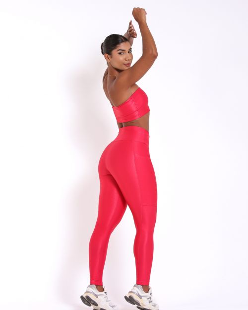 Conjunto Calça Legging Básica Bolso Compressão + Top Faixa