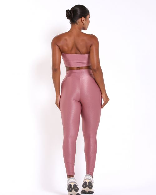 Conjunto Calça Legging Básica Bolso Compressão + Top Faixa