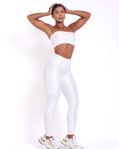 Conjunto Calça Legging Básica Bolso Compressão + Top Faixa