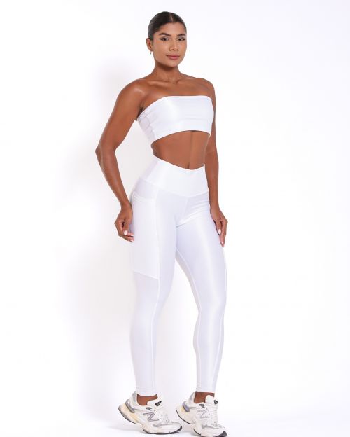 Conjunto Calça Legging Básica Bolso Compressão + Top Faixa