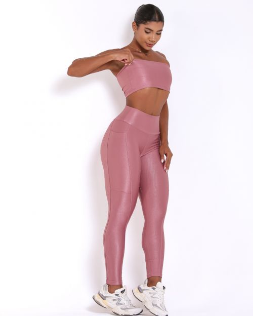 Conjunto Calça Legging Básica Bolso Compressão + Top Faixa