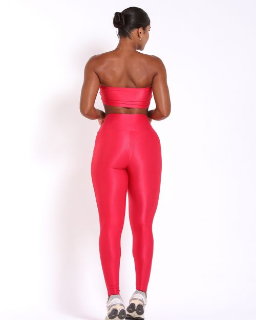 Conjunto Calça Legging Básica Bolso Compressão + Top Faixa