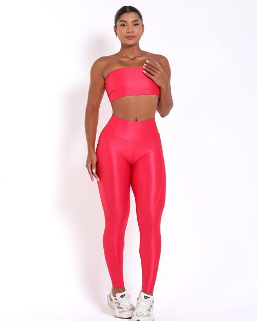 Conjunto Calça Legging Básica Bolso Compressão + Top Faixa