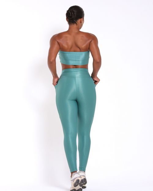 Conjunto Calça Legging Básica Bolso Compressão + Top Faixa