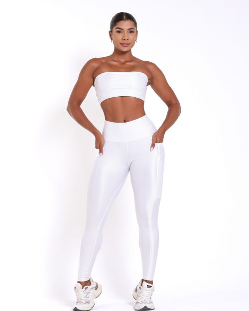 Conjunto Calça Legging Básica Bolso Compressão + Top Faixa
