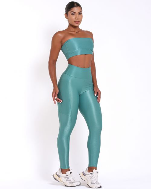 Conjunto Calça Legging Básica Bolso Compressão + Top Faixa
