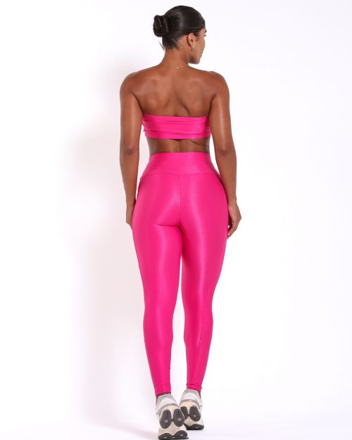 Conjunto Calça Legging Básica Bolso Compressão + Top Faixa